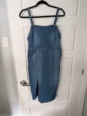 Guess Blue Denim Midi Pinafore Dress